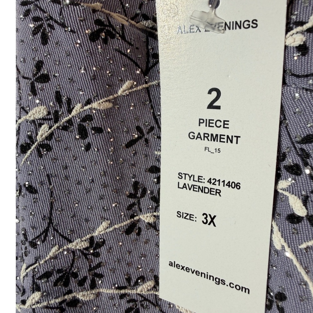 Alex Evenings Tank Top Womens 3X Lavender Floral Glitter Square Neck 4211406 - Picture 2 of 7